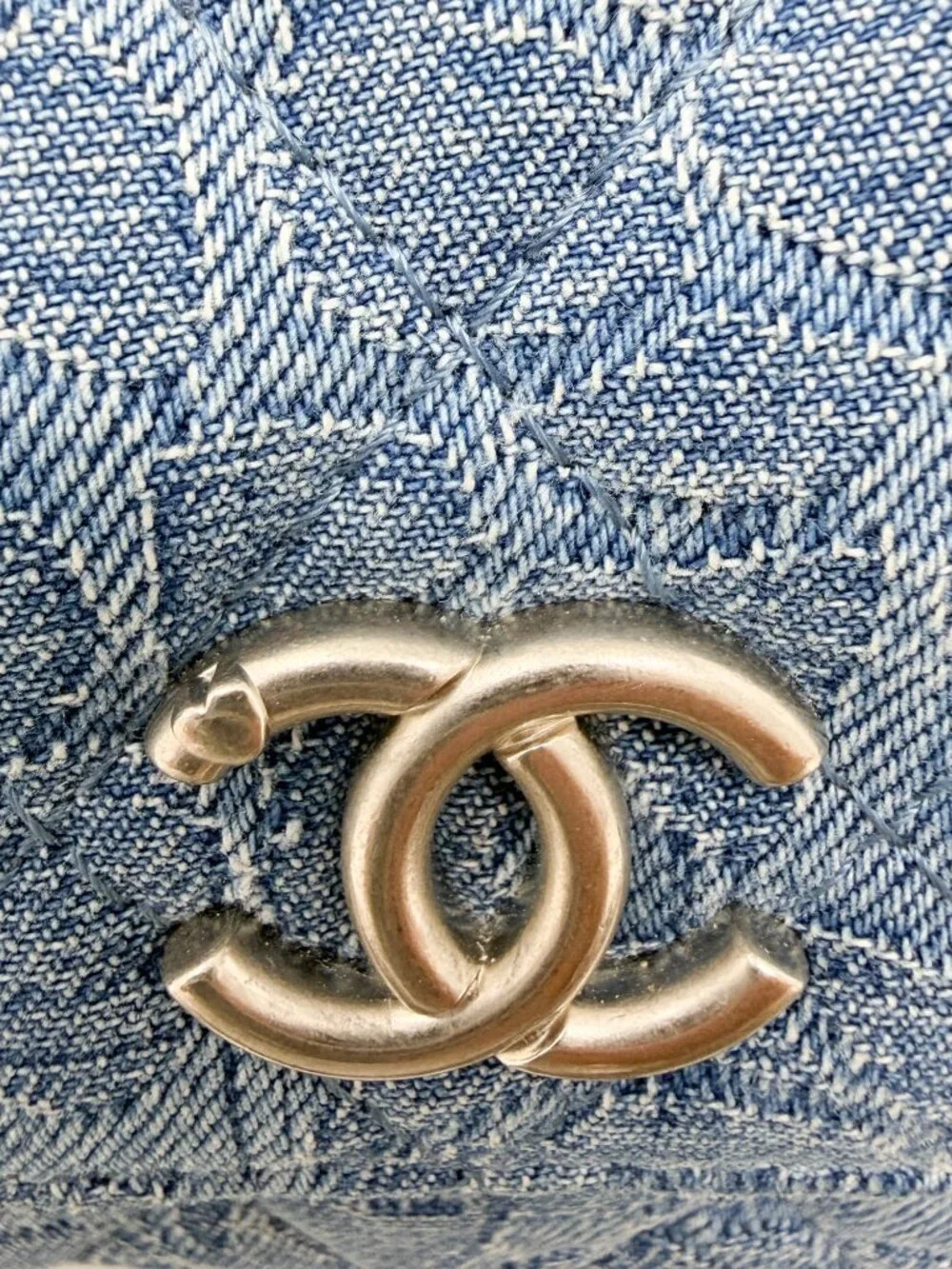 Chanel Denim Quilted Camellia SweetHeart Clutch with Chain
